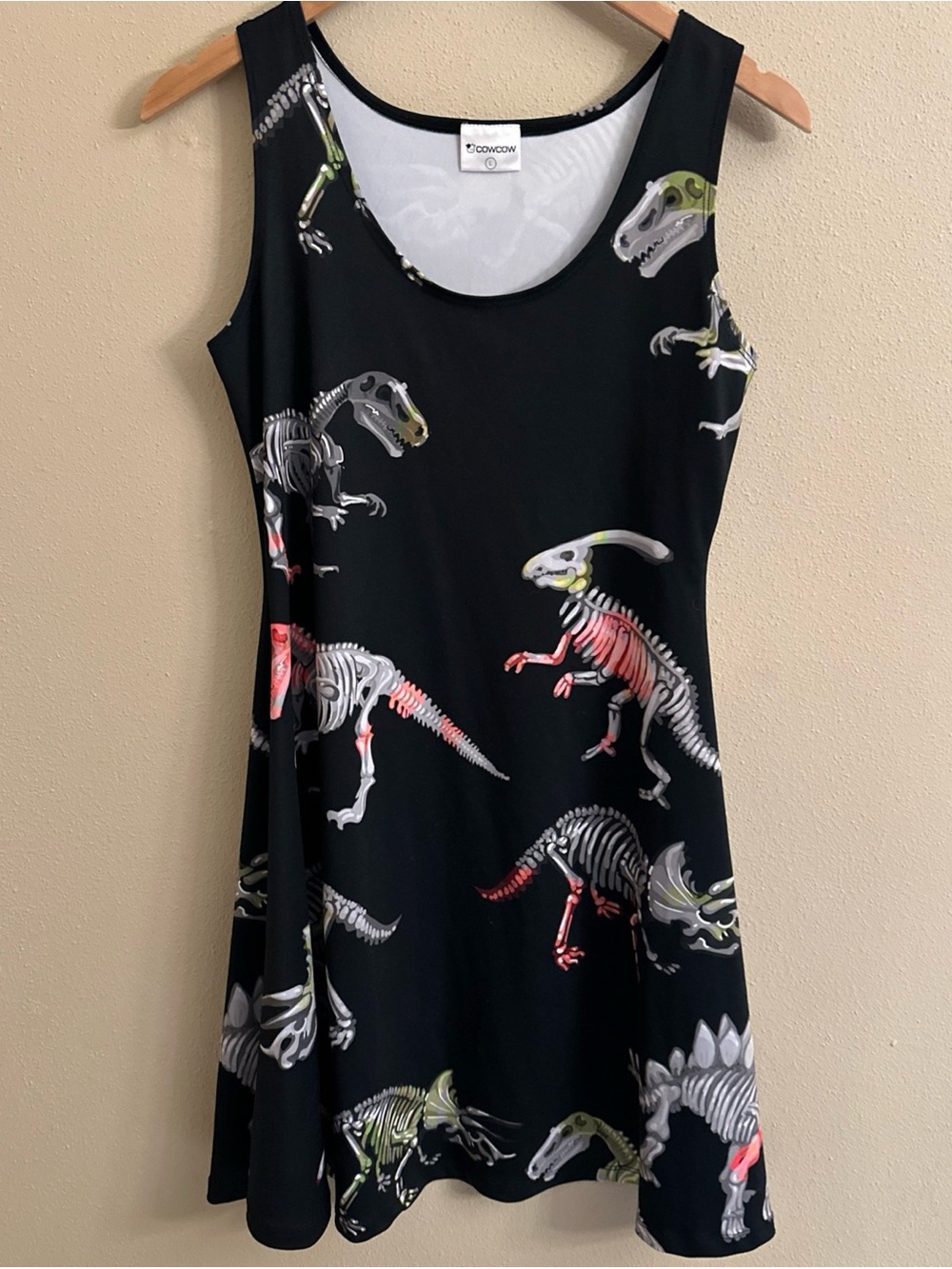 Cowcow Black Dinosaur Skeleton Sleeveless Teacher Museum Dress Size L